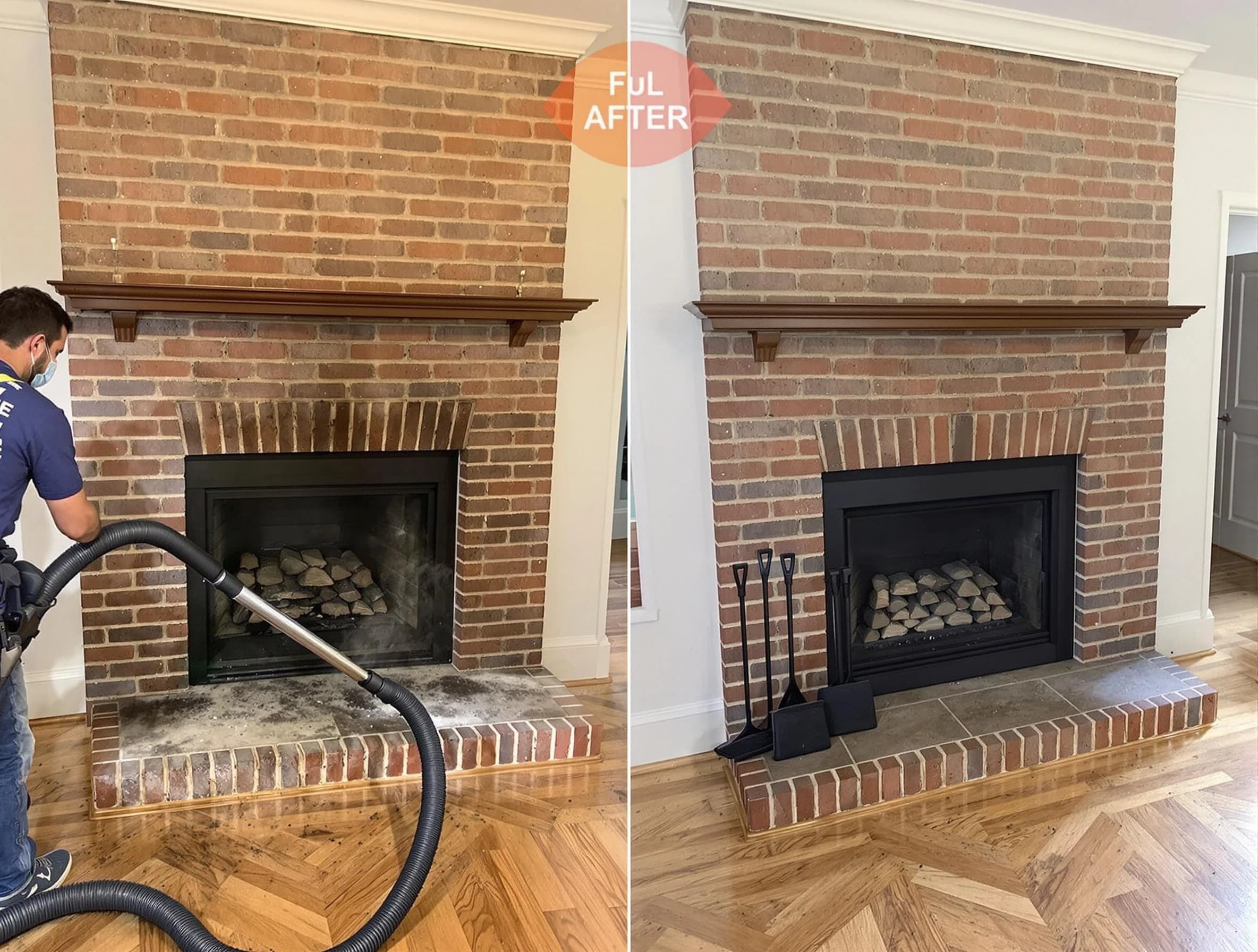 Sandy Springs Chimney Sweep carefully sanitizing a fireplace in Sandy Springs, GA