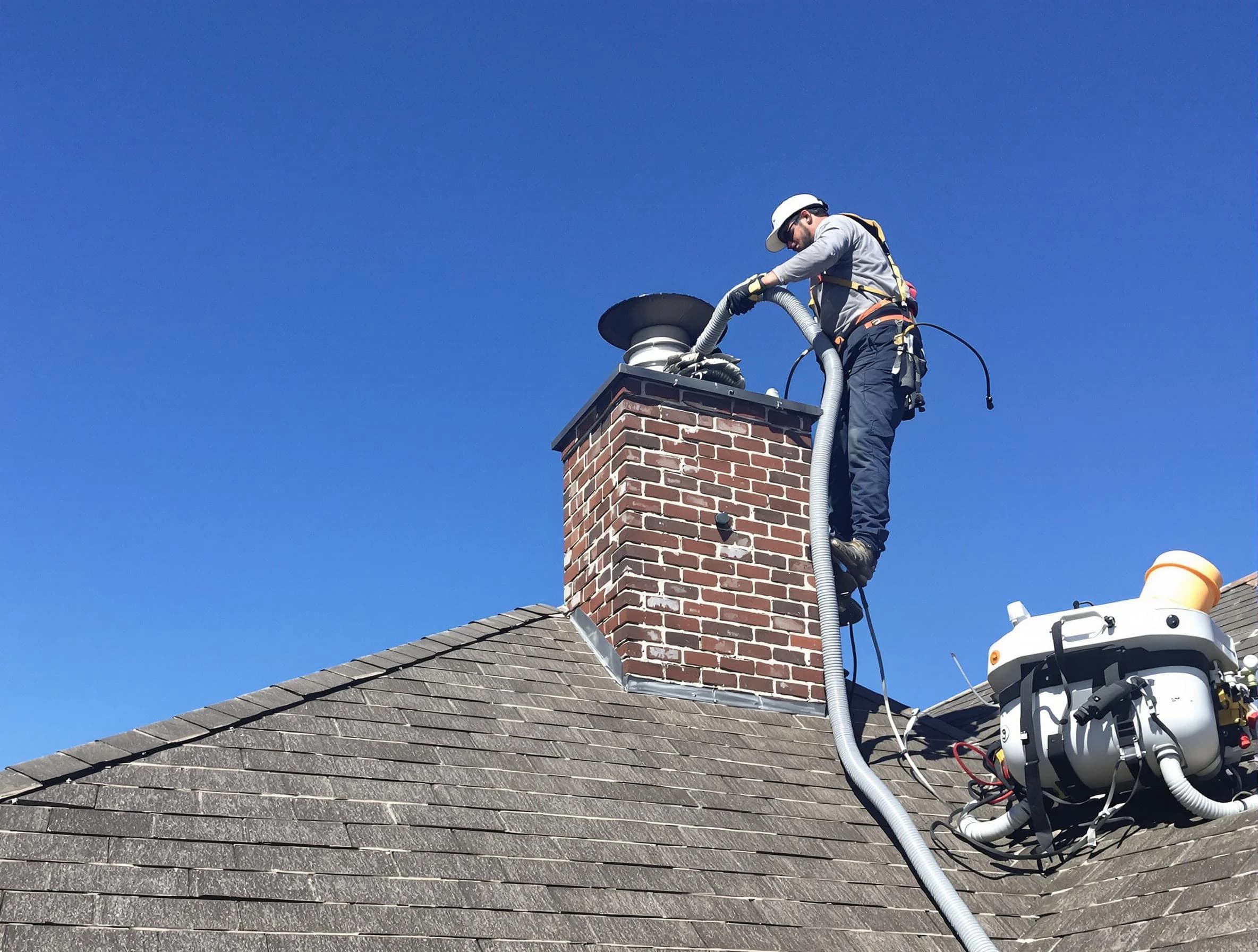 Dedicated Sandy Springs Chimney Sweep team member cleaning a chimney in Sandy Springs, GA