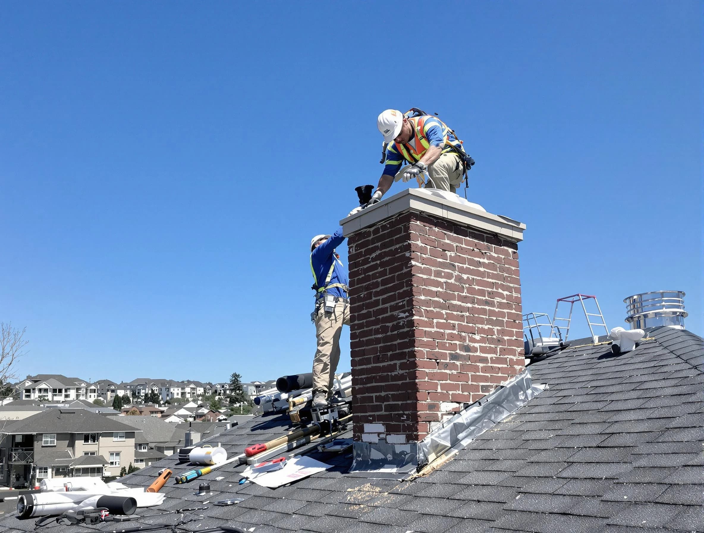 Sandy Springs Chimney Sweep repairing a chimney crown in Sandy Springs, GA