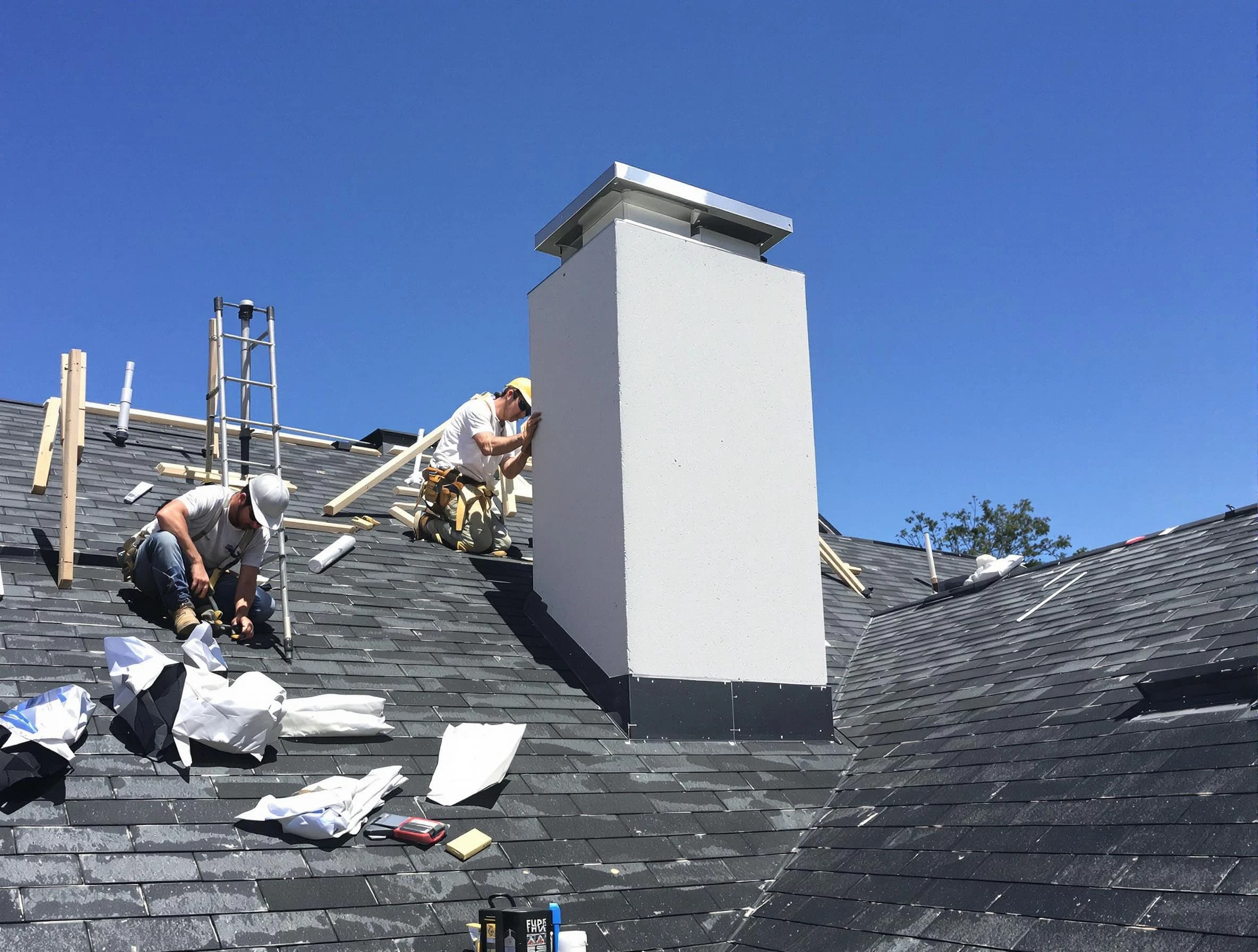 Sandy Springs Chimney Sweep crew installing a new chimney in Sandy Springs, GA