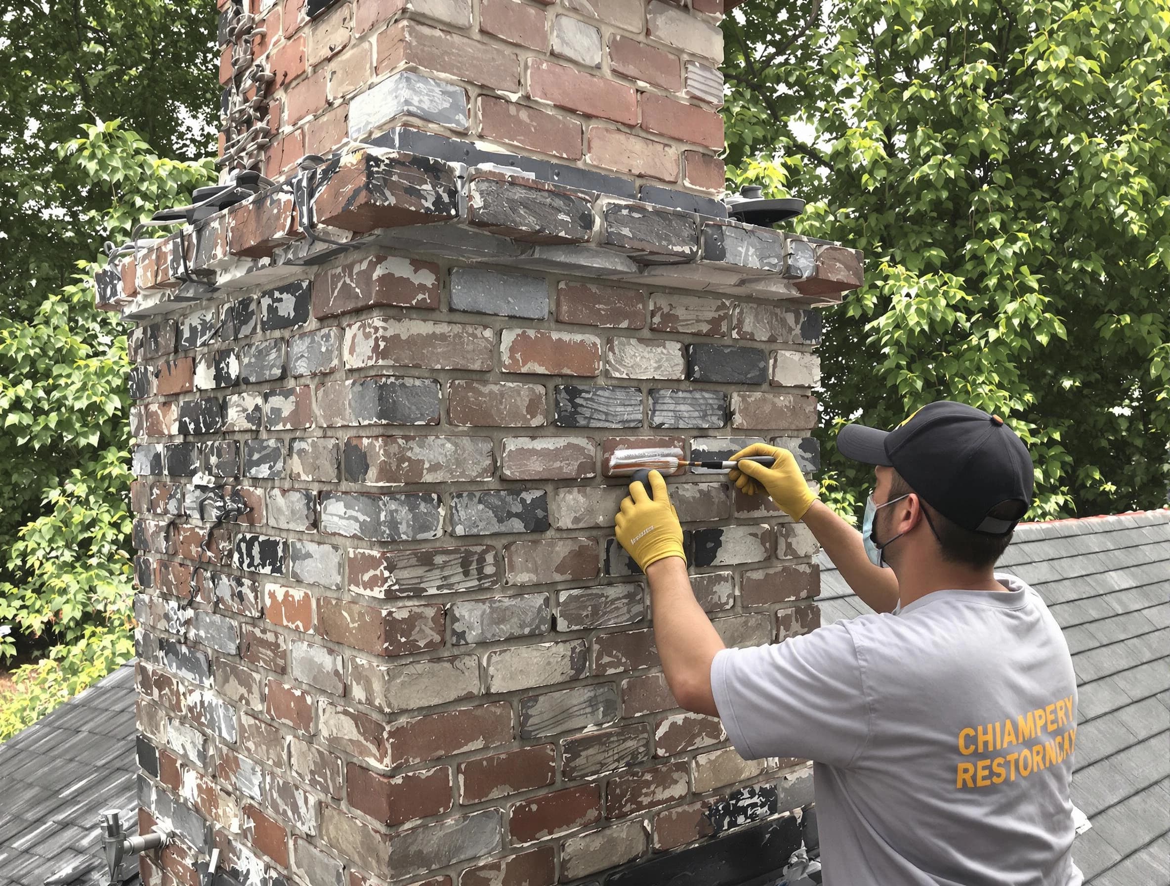 In-progress chimney restoration by Sandy Springs Chimney Sweep in Sandy Springs, GA
