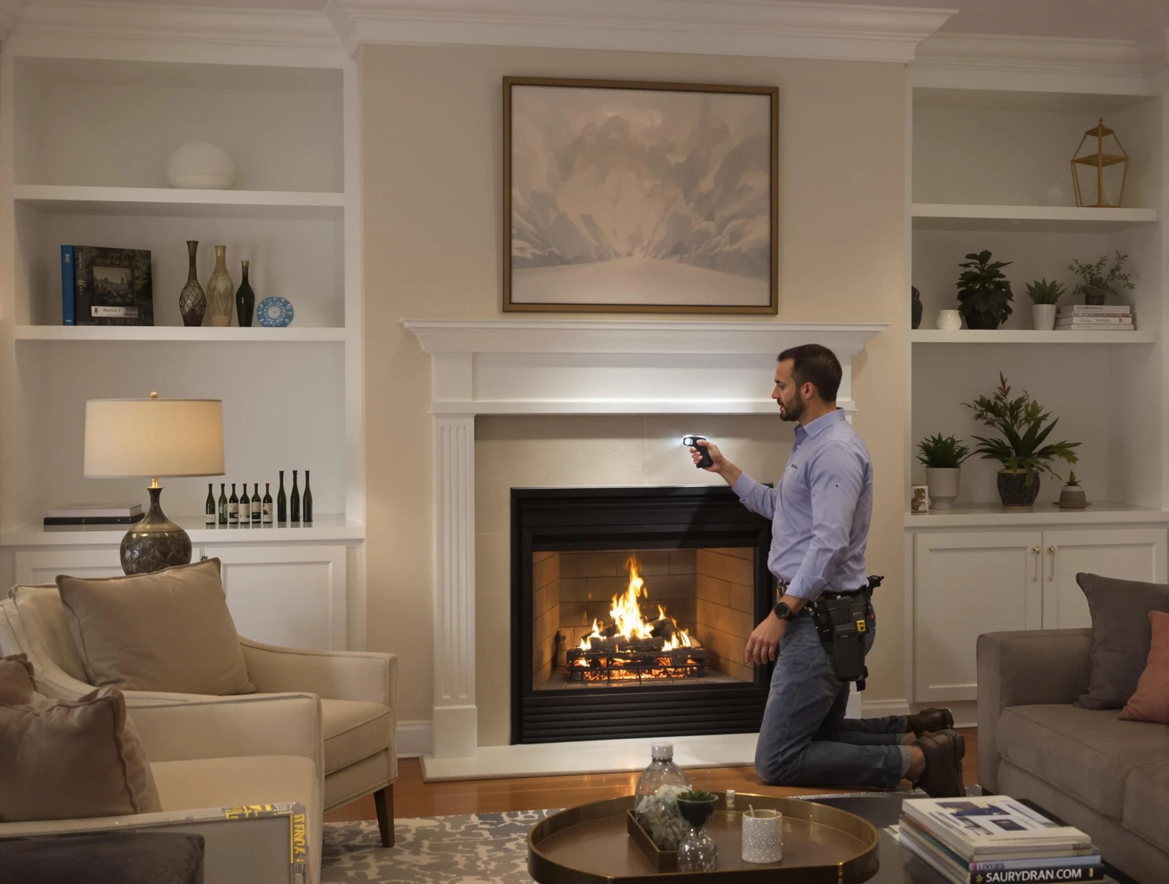 Sandy Springs Chimney Sweep conducting a fireplace safety inspection in Sandy Springs, GA