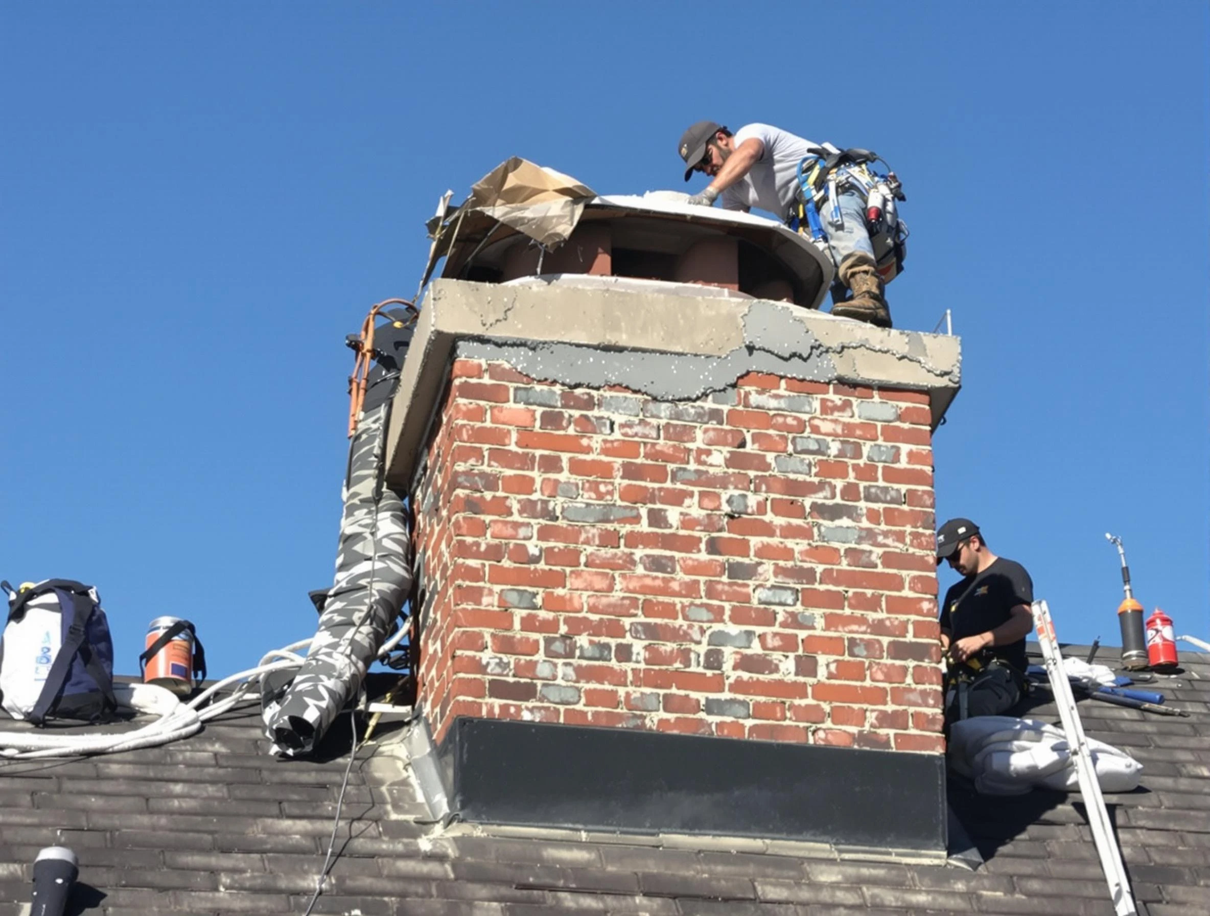 Sandy Springs Chimney Sweep installing a custom chimney crown in Sandy Springs, GA
