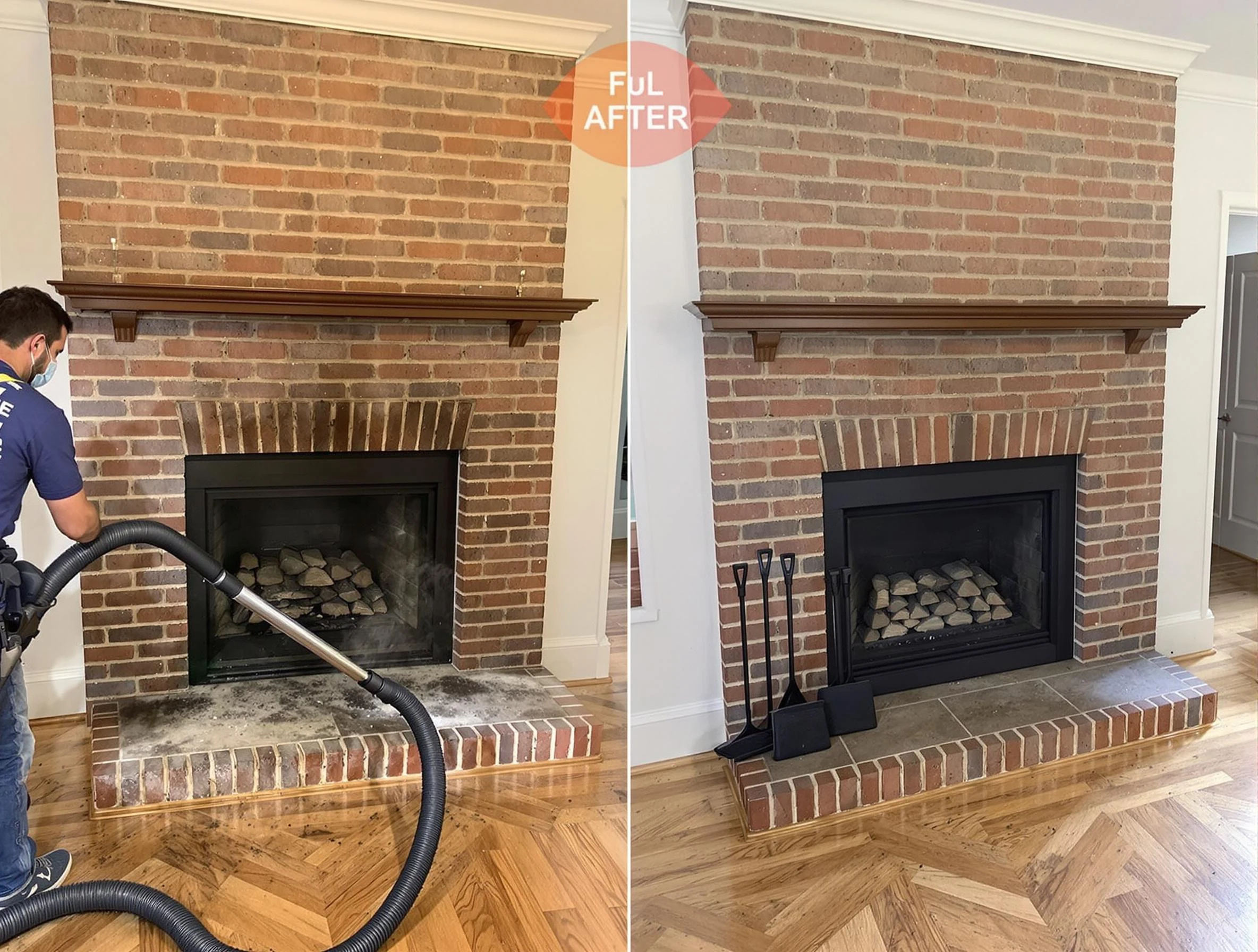 Sandy Springs Chimney Sweep carefully sanitizing a fireplace in Sandy Springs, GA