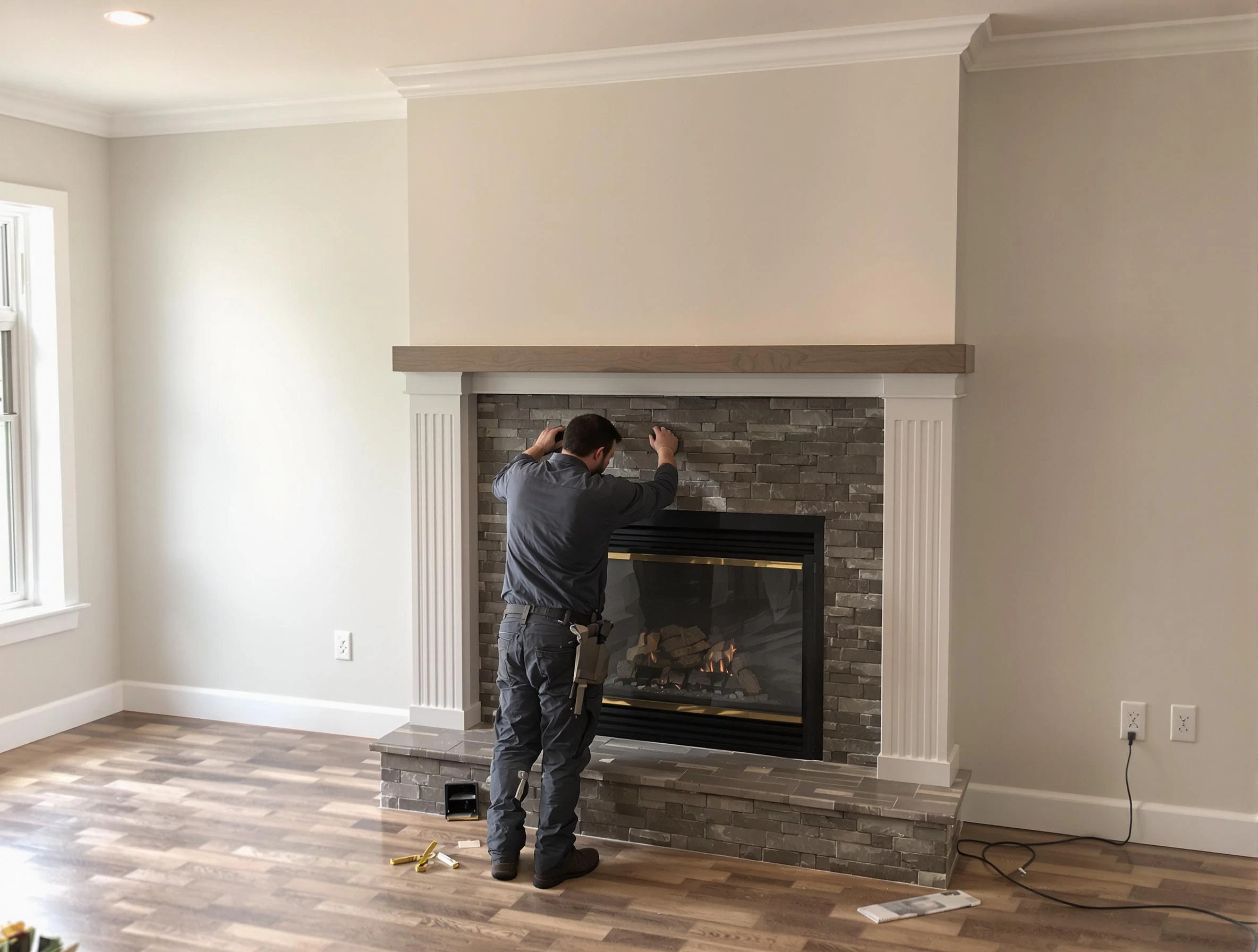 Sandy Springs Chimney Sweep finishing a custom fireplace install in Sandy Springs, GA